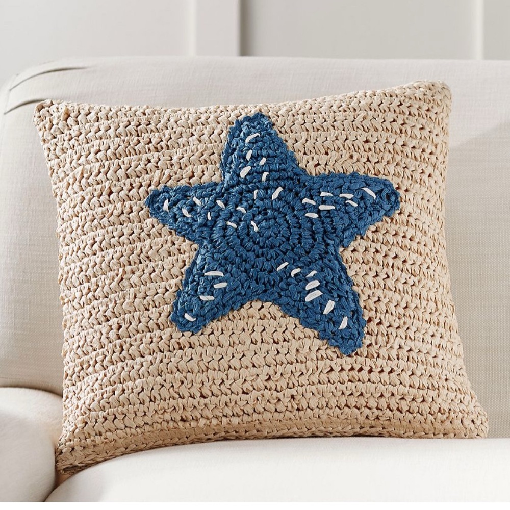 BNWOT Pottery Barn Tava Handwoven Rattan Starfish 18x18 decorative pillow